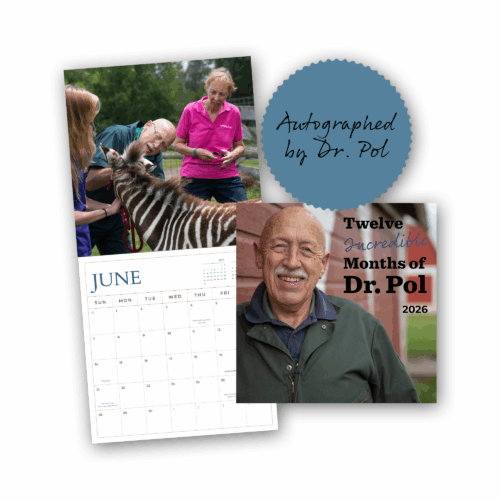 2026 Full color wall calendar with images of Dr. Pol and front cover autographed by Dr. Pol